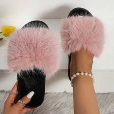 Shein Women's Autumn Winter Home Fleece Slipper With Flat Heel