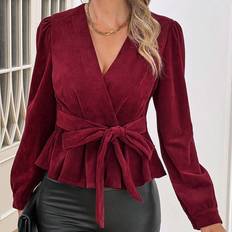 Röda Kappor & Rockar Shein Solid Wrap Knot Front Coat