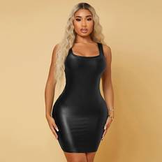 Shein Leather Clothing Shein Scoop Neck PU Leather Bodycon Dress