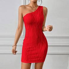 Knee Length Dresses - Red Shein One Shoulder Bodycon Dress