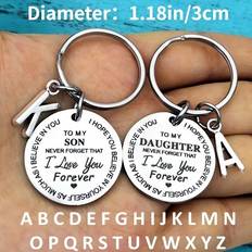 1pc SON Initials A-Z Pendant Key Ring Round Stainless Steel Laser Engraving Love Personalized Keychain for Son Daughter Perfect Birthday
