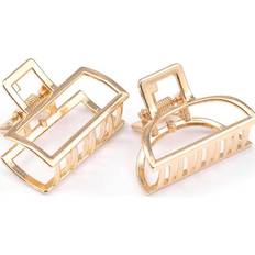 Shein 2pcs Women's Small Size Gold Rectangular & Semi-circular Metal Top & Hollowed-out Alloy Claw Clip