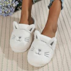 Fabric Slippers Shein Women Cat Embroidered Cartoon Ear Decor Novelty Slippers Preppy White Fabric Slippers