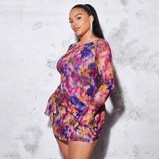 Batik Kläder Shein Plus Tie Dye Flounce Sleeve Mesh Dress