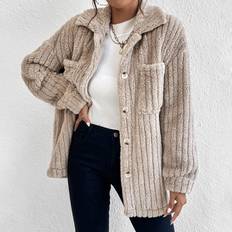 Shein Outerwear Shein Drop Shoulder Pocket Patched Teddy Coat