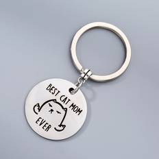 Shein 1pc Women's Stainless Steel Round Tag Keychain