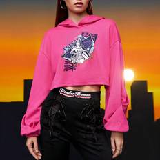 Shein Letter Graphic Drop Shoulder Crop Hoodie