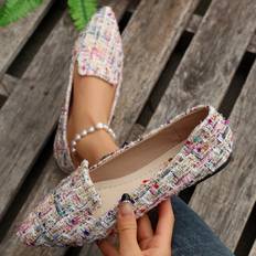 Multifärgade Loafers Shein Women Colorblock Braided Detail Slip On Low-top Flats, Vacation Outdoor Fabric Loafer Flats