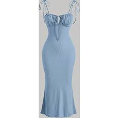 Shein Blåa Klänningar Shein Tie Front Ruched Bust Cami Dress