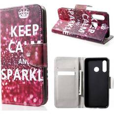 Huawei P30 Lite mønstret læder flip etui Keep Calm and Sparkle