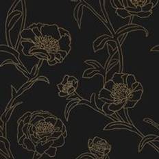 Wallpapers Tempaper & Co Peonies Removable in Black/Gold, Size 16.5'