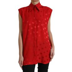 Dolce & Gabbana Red Blouses Dolce & Gabbana Red Polka Dot Sleeveless Collared Blouse Top IT40