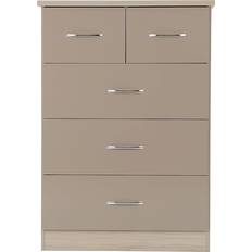 Beige Chest of Drawers SECONIQUE Nevada Oyster Gloss/Light Oak Chest of Drawer 81x115.5cm