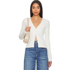 Good American Cardigans Good American Women's Shine Rib V-Neck Cardigan Cloud White, by Khloé Kardashian