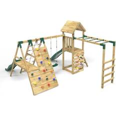 Wooden Climbing Frame with Swings, 2 Slides, Up & over Climbing wall and Monkey Bars