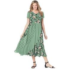 Woman Within Long Dresses Woman Within Plus Rose Garden Maxi Dress in Sage Pretty Rose Size W