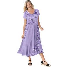 Woman Within Long Dresses Woman Within Plus Rose Garden Maxi Dress in Soft Iris Pretty Rose Size W