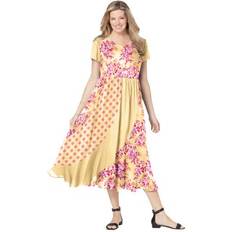 Woman Within Dresses Woman Within Plus Rose Garden Maxi Dress in Banana Pretty Rose Size W