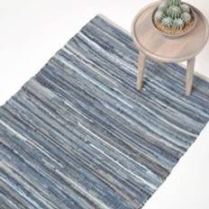 Stripes Carpets Homescapes Handgewebter gestreifter Chindi-Teppich Blau