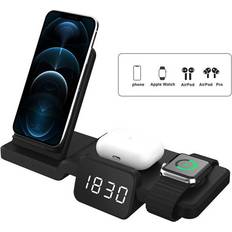 Bakeey 5 in 1 Wireless Charger Fast Charging Dock Station with Clock Time Display for iPhone 12 for AirPods iWatch 6