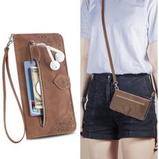 Mobile Phone Accessories GANGXUN Case for Google Pixel 6A Zipper Wallet Cover Lanyard Crossbody Neck Strap Compatible with Google Pixel 6A Case Brown