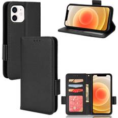 Mobile Phone Accessories GANGXUN Black Case for iPhone 12 Leather Flip Cover Card Slots Magnetic Closure Wallet Compatible with iPhone 12 Case