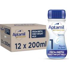 Aptamil Advanced 1 First Infant Baby Milk Ready to Use Liquid Formula, from Birth, 200ml Pack of 12