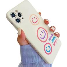 Mobile Phone Accessories Tianfu Cute Smile Pattern Compatible with iPhone 12 Pro Case, Silicone Slim Fit Flexible TPU Shockproof Protective Cover Cases Capa 6.1 Inch Beige Cream