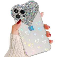 Mobile Phone Accessories Tianci Cute iPhone 14 pro Case 3D Glitter Sparkle Bling Case for Women Girls, Pretty Rhinestone Diamond Cute Aesthetic Heart Gems Soft TPU Bumper Case