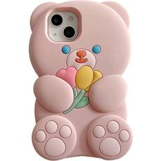 Mobile Phone Accessories Tianfu Phone Cases Apply to iPhone7/8 SE2,Cute Bear Phone Case with Flower Teddy Bear Pink Phone Case 3D iPhone 11 Case Soft Silicone Shockproof Cover