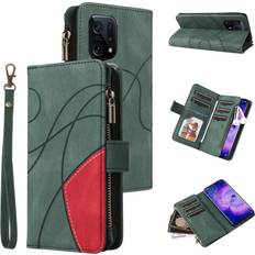 GANGXUN Green Case for OPPO Find X5 5G Wallet Cover Zipper Poket Nine Card Slot PU Leather Magnetic Clasp Kickstand Compatible with OPPO Find X5 5G Case