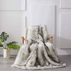 Coastline Luxurious White Fur Ultra Soft Pile Fluffy Blankets Black, White