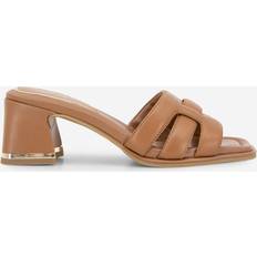 Kenneth Cole New York Women's Harper Woven Strap Slip-On Block Heel Sandals Cognac- Leather