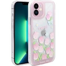 Tianfu iPhone 12 Case, Shockproof Soft TPU Back Case Dropproof Protection Phone Case Cover for iPhone 12 6.1 inch Blue Butterflies & Pink Flowers