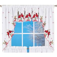 Collections Etc Embroidered Winter Cardinals Window Curtain Panels