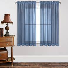 Blue Sheer Curtains 63 Inch Length 2 Panels Set