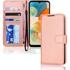 TechGear Rose Gold Samsung Galaxy A23 5G Leather Wallet Case, Flip Protective Cover with Wallet Card Holder, Stand and Wrist Strap PU Leather with Magnetic Closure