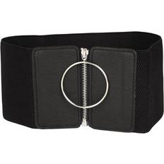 Women Ultra Wide Belt for Dresses Ladies Elastic Belts Female Big Metal Circle Ring Coat Sweater Leather Belt Waist Straps Multicoloured One