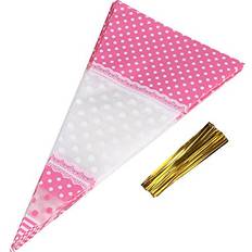 Pink Gift Bags Zerodis 50Pcs Triangle Clear Cone-Shaped Treat Bags with Twist Ties Popcorn Bags Treat Bags Cellophane Candy Bags, Crafts Pink