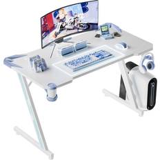 Shahoo Shahoo PC Gaming Desk 44 Inch Z Shaped Carbon Fiber Surface Desktop Computer with Cup Holder & Hook, 44in, White &