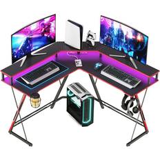 Hoobro L Shaped Gaming Desk with LED Music Rhythm Lights Charging Station, Computer Corner Desk with Cup Office with