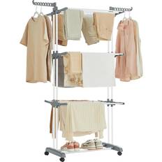 Songmics Clothes Drying Rack Stand 4-Tier, Foldable Laundry Drying Rack 67.7-Inch Tall, Stainless Steel, Rolling Clothes Horses Dryer Rack, Easy to Assemble, Indoor Outdoor Use, White ULLR701W01