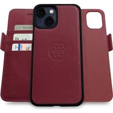 Dreem Fibonacci 2-in-1 Wallet Case for Apple iPhone 13 Luxury Vegan Leather, Magnetic Detachable Shockproof Phone Case, RFID Card Protection, Magsafe Compatible Burgundy