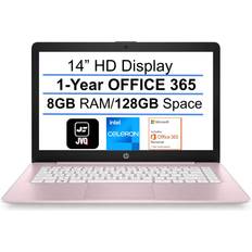 HP Pink Laptops HP 2022 Newest Stream 14" HD Laptop, Intel Celeron N4000(up to 2.6GHz), 16GB RAM, 320GB Space(64GB eMMC+256GB Card), 1-Year Office 365, WiFi, HDMI, USB, Webcam, Bluetooth, Windows 10S, Pink+JVQ MP