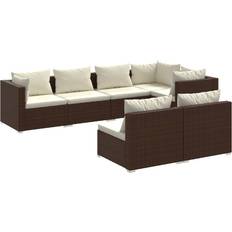 vidaXL 7-tlg Garten-Lounge-Set mit Kissen Braun Poly Rattan Lounge-Set