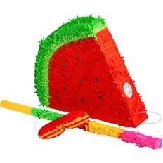 Fax Potato Pinatas Watermelon Cardboard Pinata, Stick and Blindfold Set Red Multi One Size