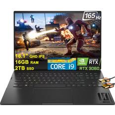 HP 165Hz Laptops HP men 16 Premium Gaming Laptop 16.1" QHD IPS 165Hz 3ms 12th Gen Intel 14-core i9-12900H 16GB RAM 2TB SSD GeForce RTX 3060 6GB Graphic RGB Backlit Thunderbolt4 Fast Charging Win11 Black + HDMI Cable