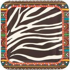 Text & Letters Party Supplies 8 Pc 9" Safari Party Zebra Print Square Paper Dinner Plates