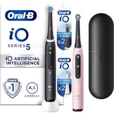 Oral-B Oral B iO5 Black & Pink Electric Toothbrushes Designed By Braun Duo Pack Toothbrush 4 Refills