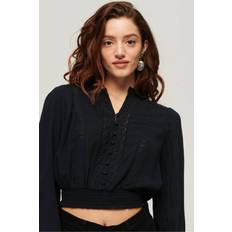 Superdry Blouses Superdry Langärmelige, bestickte Bluse mit Spitzenbesatz, Blau